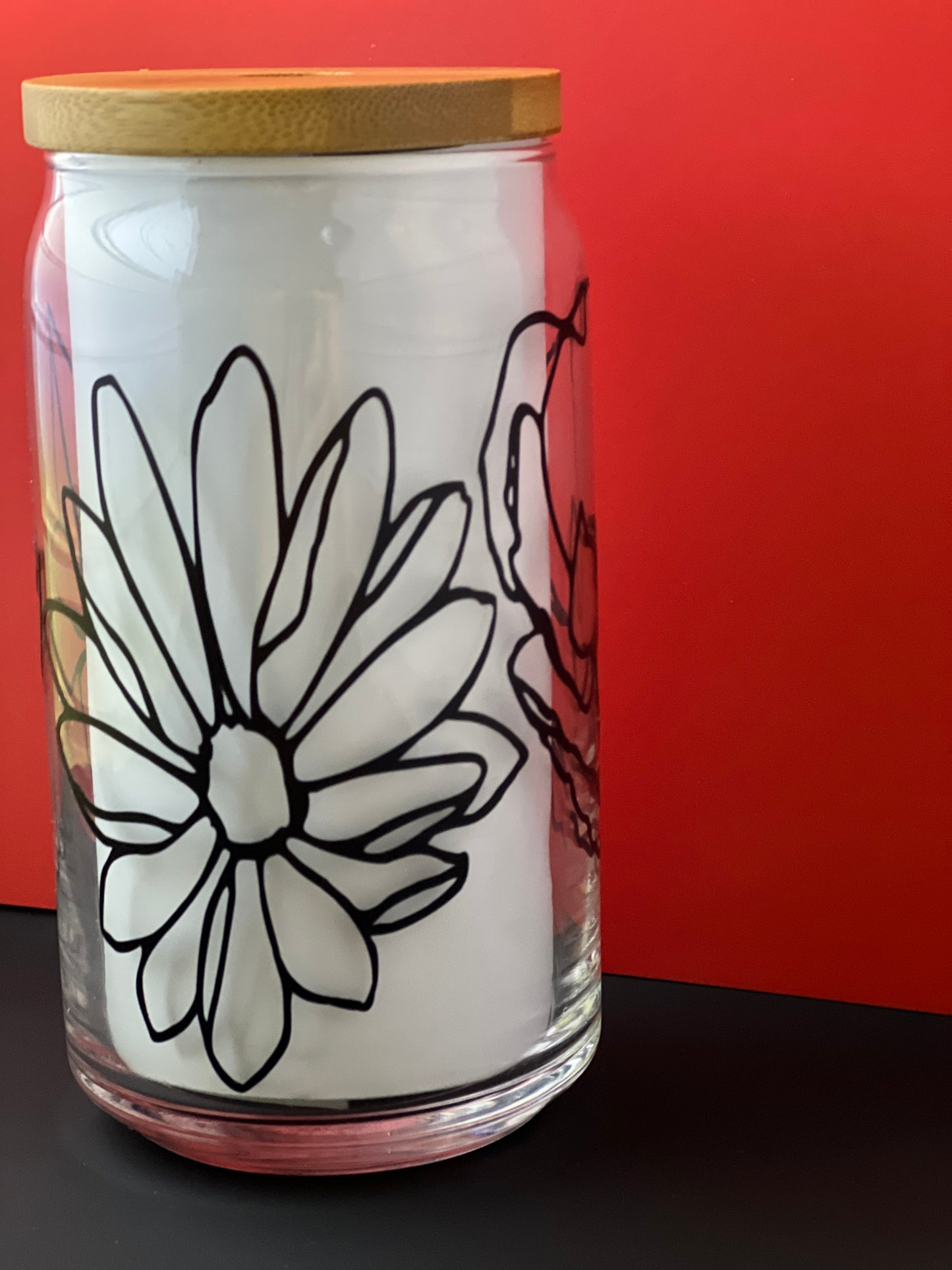 Beer Can Glass - Black Floral