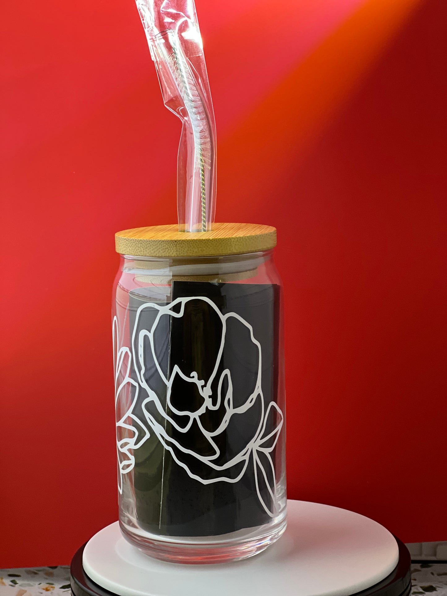 Beer Can Glass - White Floral