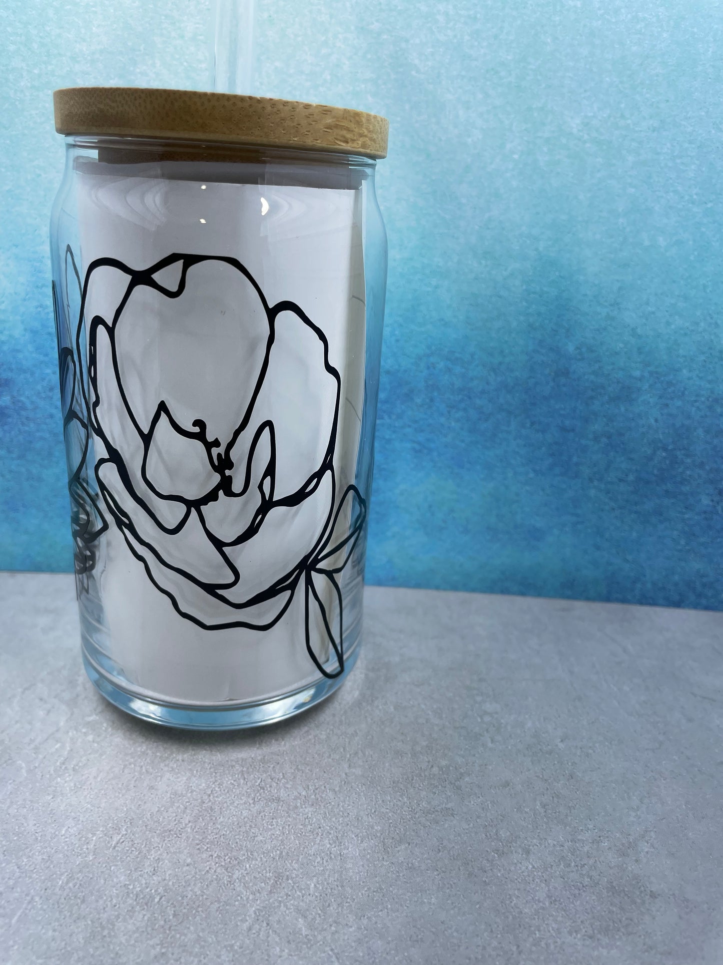 Beer Can Glass - Black Floral