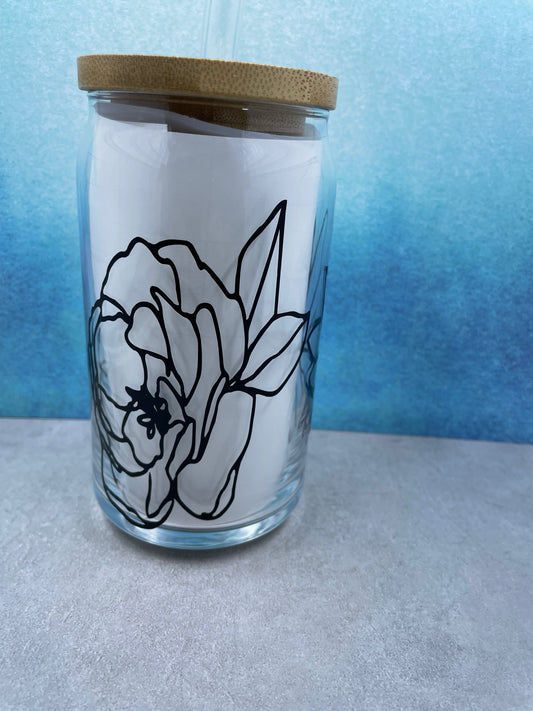 Beer Can Glass - Black Floral