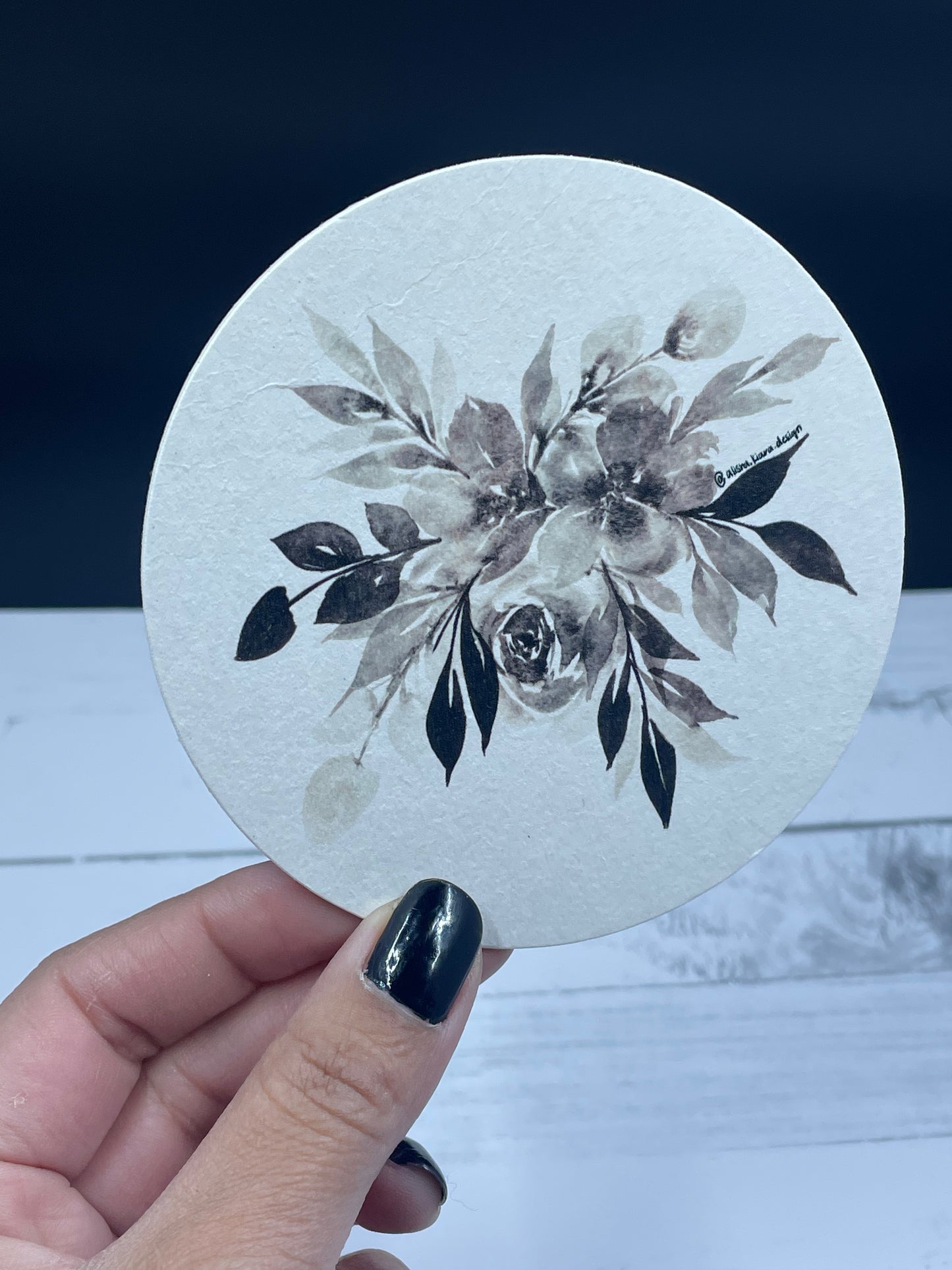 Coasters - Black & White Floral Watercolor