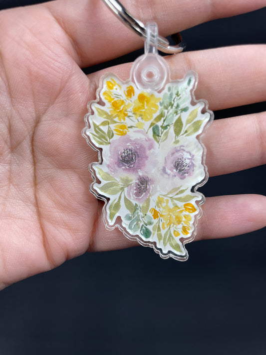 Keychain - Purple Floral Watercolor